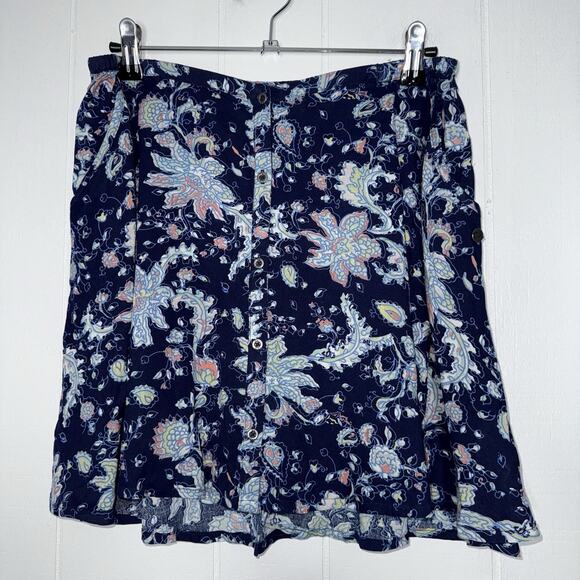 Roxy Women’s Floral Mini Skirt Pull On Button Front Blue Size Medium - Picture 1 of 5